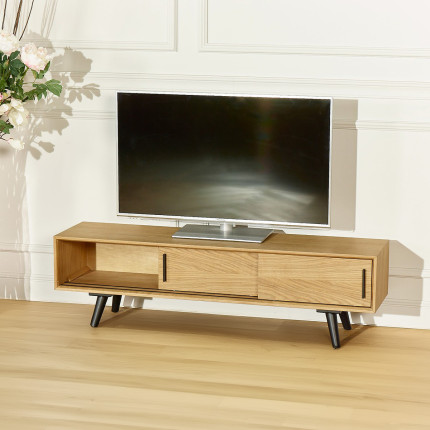 ALDWIN - Mueble de TV estilo escandinavo en roble, 2 puertas, 1 cajón