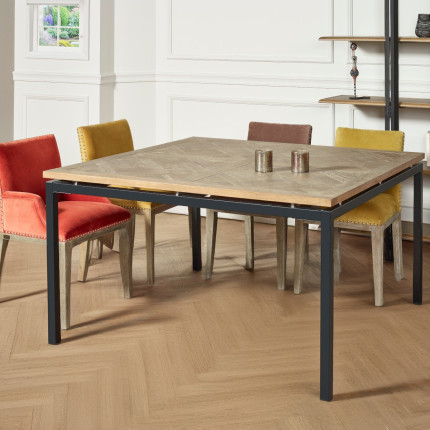 ZAZIE – Mesa de comedor estilo industrial de madera y metal, 8 personas, madera certificada FSC®