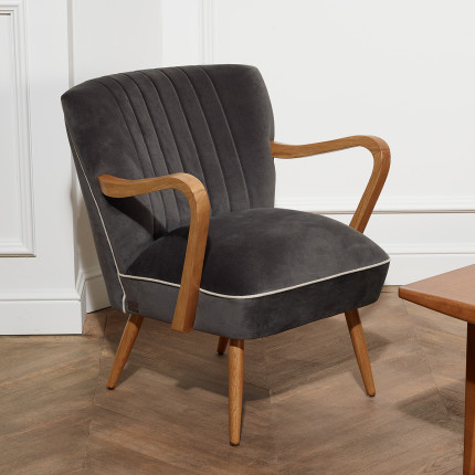 SIXTY - Vintage style armchair in oak and velvet, 1 seat