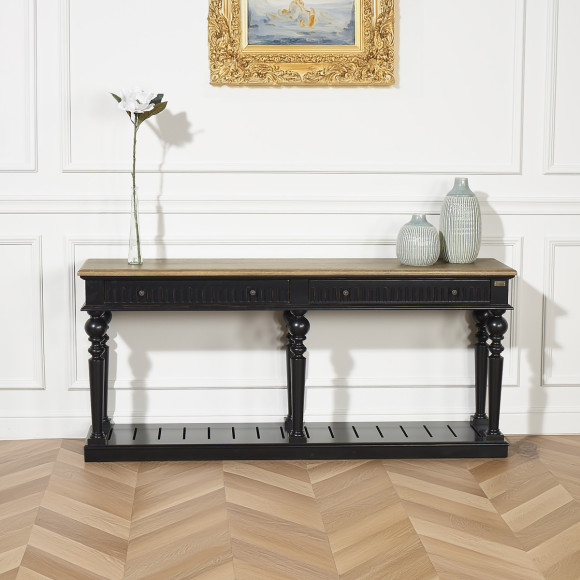 AUDE - Solid wood draper console with 2 drawers - FSC® certified wood