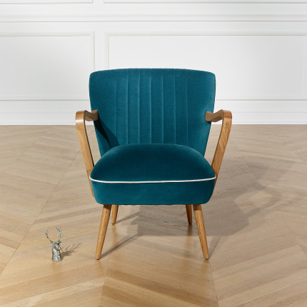 SIXTY - Fauteuil en velours et bois massif style scandinave, bois certifié FSC®