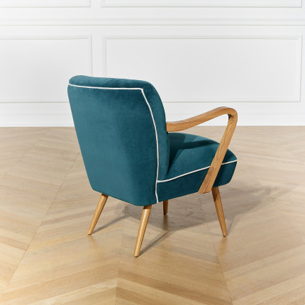 SIXTY - Fauteuil en velours et bois massif style scandinave, bois certifié FSC®