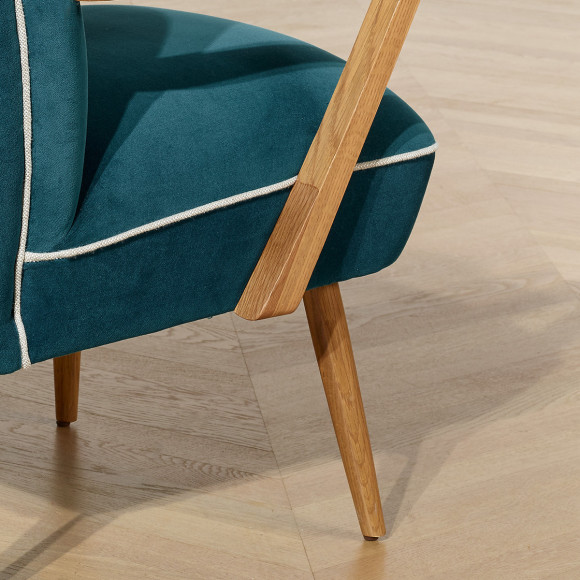 SIXTY - Velvet and solid wood armchair in Scandinavian style, FSC® certified wood