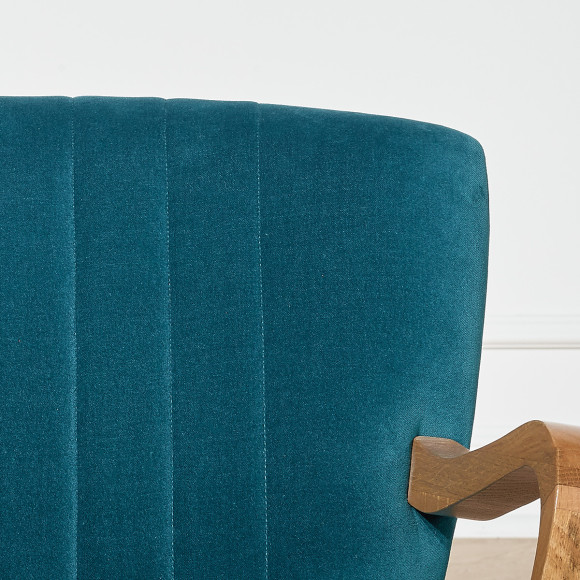 SIXTY - Velvet and solid wood armchair in Scandinavian style, FSC® certified wood