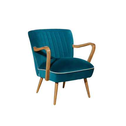 SIXTY - Fauteuil en velours et bois massif style scandinave, bois certifié FSC®