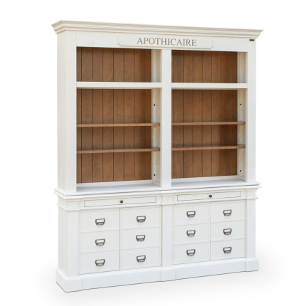 GUSTAVE - Solid wood library in classic style, 4 doors, 8 shelves, 2 drawers, FSC® certified wood