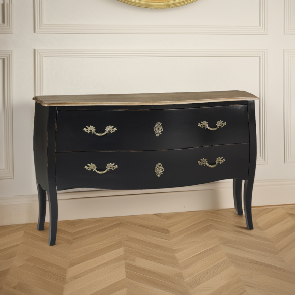 ALIENOR - Commode style classique, plateau chêne, 2 tiroirs, bois certifié FSC®