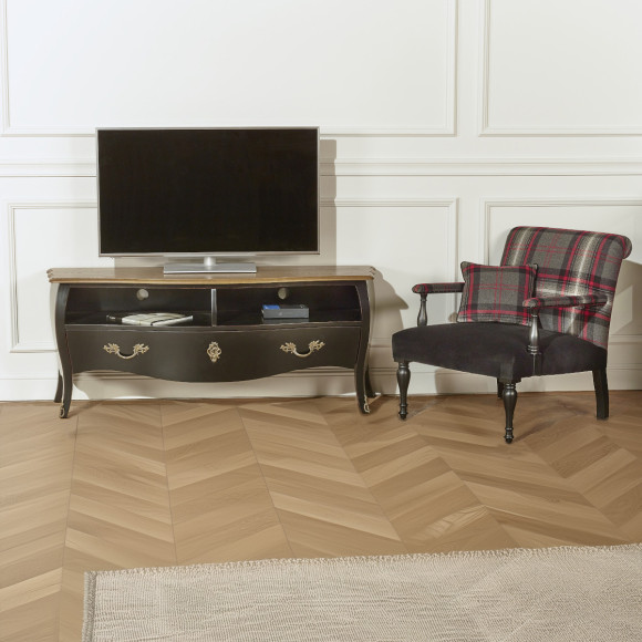 ALIENOR – 145 cm TV stand in solid wood with a timeless style, 1 drawer, 2 compartments, FSC® certified wood