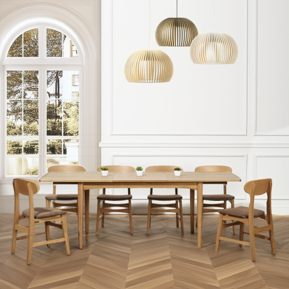 DALHIA - Table de repas à rallonge scandinave en chêne, 6/8 couverts, bois certifié FSC®