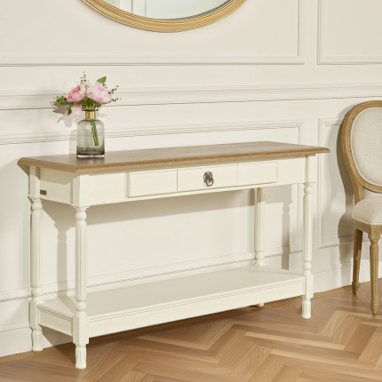 MARKUS – Console avec tiroir style shabby chic, plateau en chêne, bois certifié FSC®