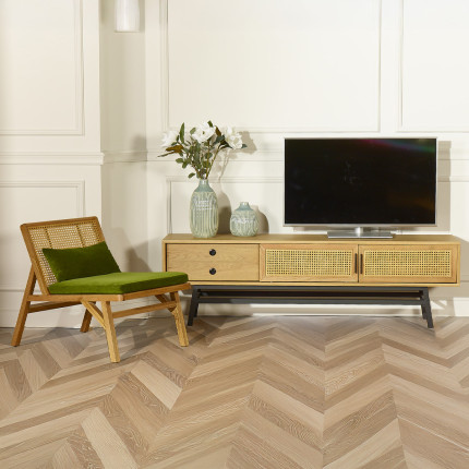 LALALA - Meuble TV style scandinave en bois et robin, 2 portes, 1 tiroir