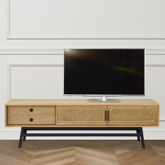 LALALA - Mobile TV stile scandinavo in legno e robinia, 2 ante, 1 cassetto