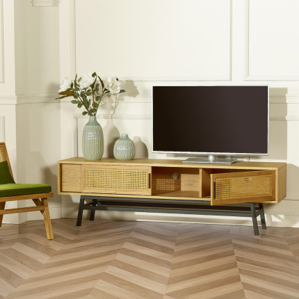 LALALA - Scandinavian-style TV stand in wood and robin, 2 doors, 1 drawer