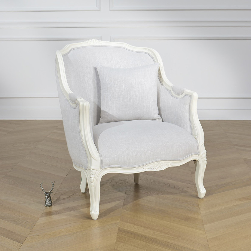 VICTOR LINUM - Sillón estilo romántico de madera maciza y tejido ignífugo, 1 plaza