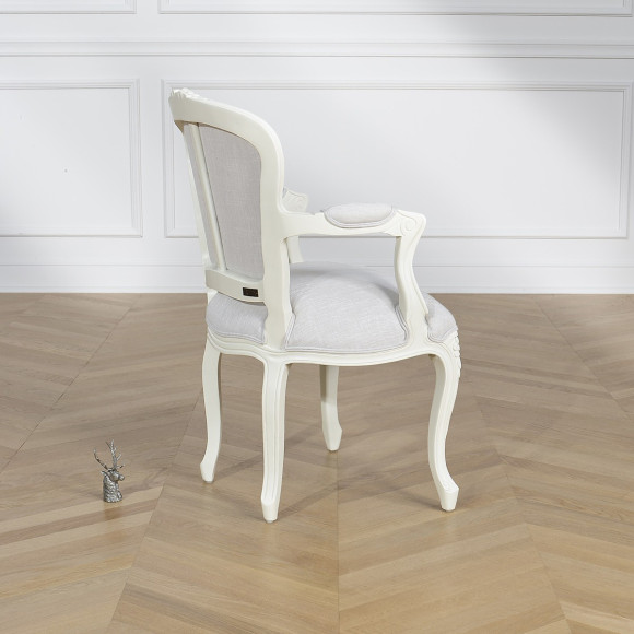 LOUVRE LINUM - Sillón de estilo clásico en madera maciza y tela ignífuga, 1 plaza