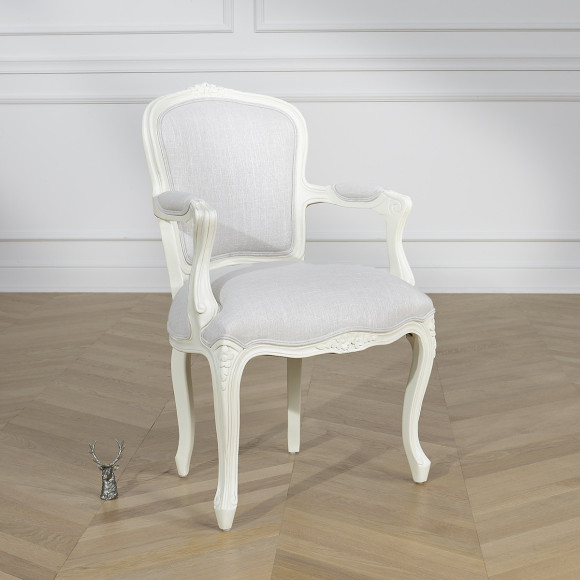 LOUVRE LINUM - Fauteuil style classique en bois massif et tissu anti-feu, 1 place