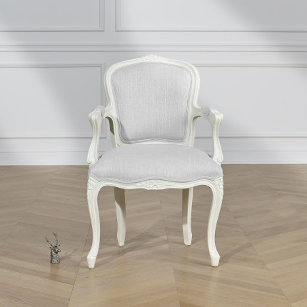 LOUVRE LINUM - Fauteuil style classique en bois massif et tissu anti-feu, 1 place