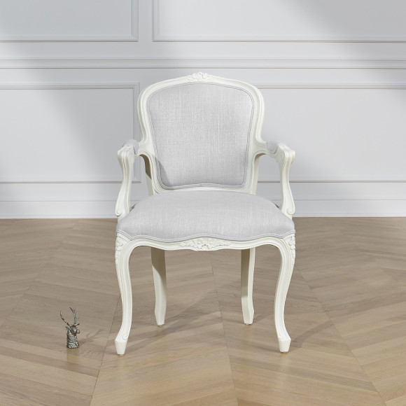 LOUVRE LINUM - Sillón de estilo clásico en madera maciza y tela ignífuga, 1 plaza