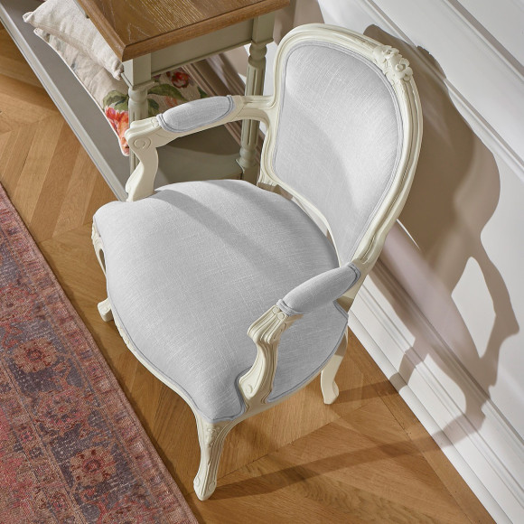 LOUVRE LINUM - Classic style armchair in solid wood and fire-resistant fabric, 1 seat