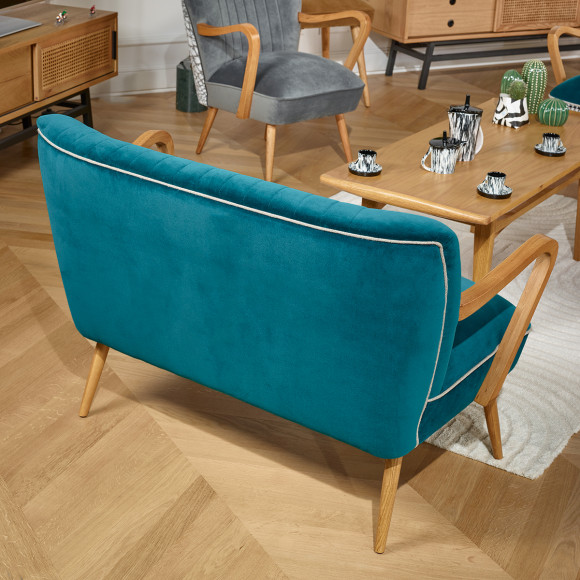 SIXTY – Banquette de salon style scandinave en bois massif et velours, bois certifié FSC®