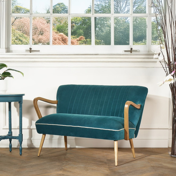 SIXTY – Banquette de salon style scandinave en bois massif et velours, bois certifié FSC®