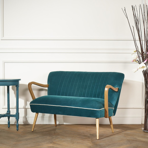 SIXTY – Banquette de salon style scandinave en bois massif et velours, bois certifié FSC®