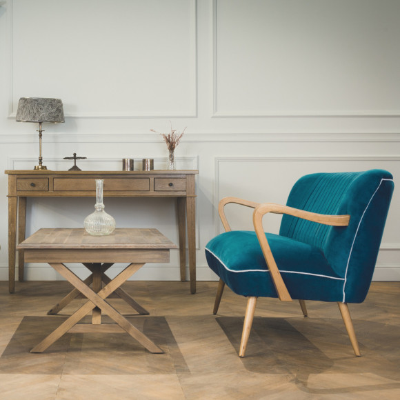 SIXTY – Banquette de salon style scandinave en bois massif et velours, bois certifié FSC®