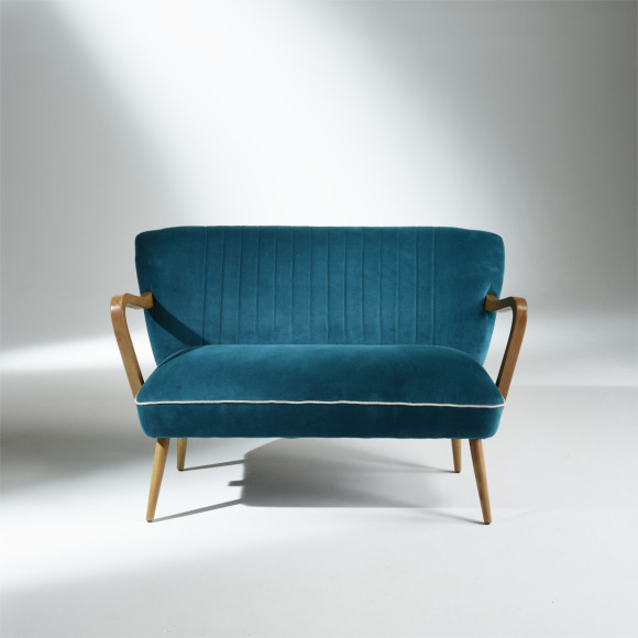 SIXTY – Banquette de salon style scandinave en bois massif et velours, bois certifié FSC®