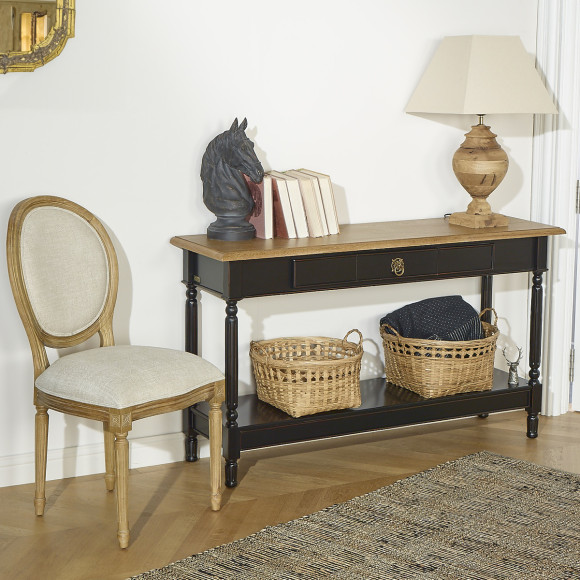 MARKUS – Console avec tiroir style shabby chic, plateau en chêne, bois certifié FSC®