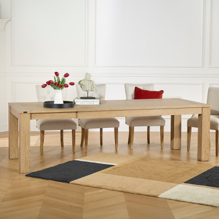 MEGEVE - Contemporary oak dining table, 1 extension, 8/10 guests, FSC® certified wood.