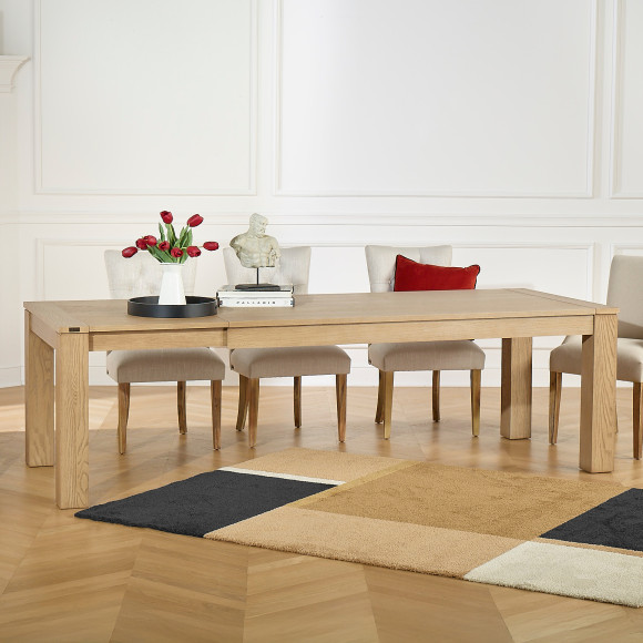 LORENZO - Contemporary oak dining table, 1 extension, 8/10 guests, FSC® certified wood.