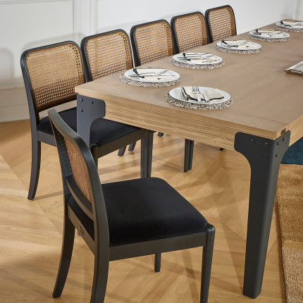 ARTHUR – Sedie in stile moderno in legno e velluto di cotone, schienale in rattan, legno certificato FSC®