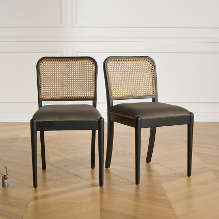 ARTHUR – Modern style chairs in wood and cotton velvet, rattan backrest, FSC® certified wood