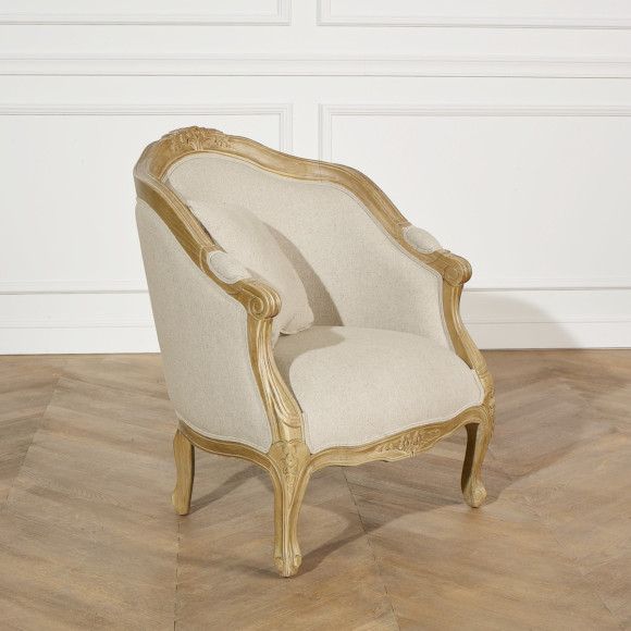 ALEXANDRE - Classic style bergère armchair in solid wood and linen, 1 seat, FSC® certified wood