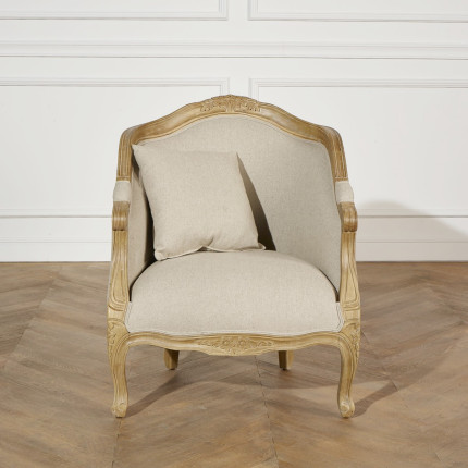 ALEXANDRE - Classic style bergère armchair in solid wood and linen, 1 seat, FSC® certified wood