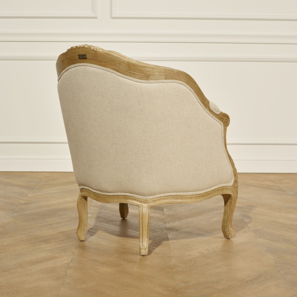 ALEXANDRE - Classic style bergère armchair in solid wood and linen, 1 seat, FSC® certified wood