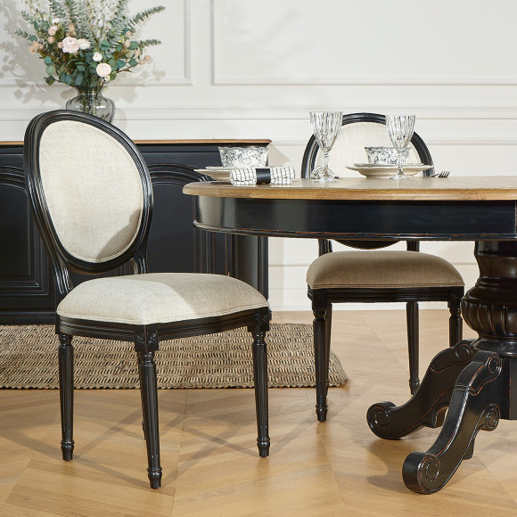 AMBOISE - Extendable dining table in shabby chic style, oak top, 8/10 seats