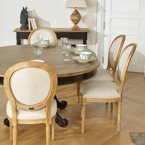 AMBOISE - Extendable dining table in shabby chic style, oak top, 8/10 seats