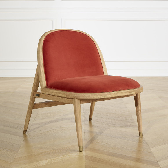 SUZETTE - Fauteuil style vintage en bois massif et velours, 1 place