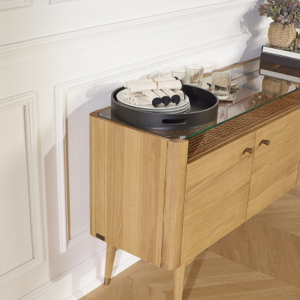 LEON - Contemporary style sideboard buffet in oak, 2 doors, 3 drawers