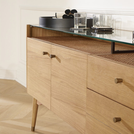 LEON - Contemporary style sideboard buffet in oak, 2 doors, 3 drawers