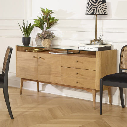 LEON - Contemporary style sideboard buffet in oak, 2 doors, 3 drawers