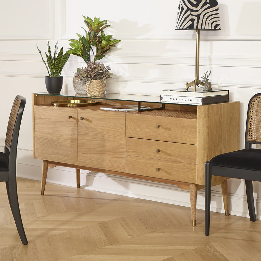 LEON - Sideboard im zeitgenössischen Stil aus Eiche, 2 Türen, 3 Schubladen