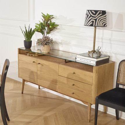 LEON - Sideboard im zeitgenössischen Stil aus Eiche, 2 Türen, 3 Schubladen