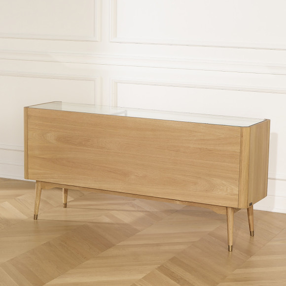 LEON - Buffet enfilade style contemporain en chêne, 2 portes, 3 tiroirs