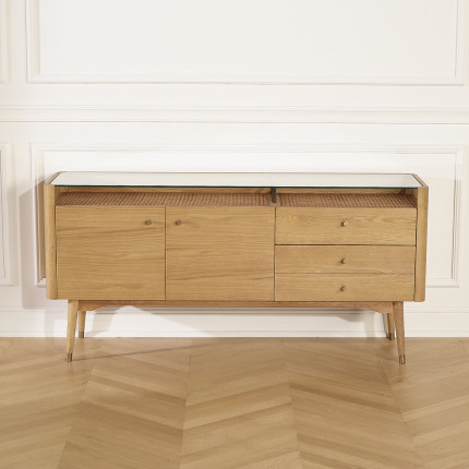 LEON - Contemporary style sideboard buffet in oak, 2 doors, 3 drawers