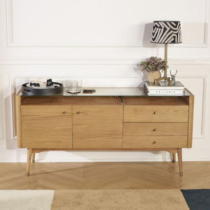 LEON - Buffet enfilade style contemporain en chêne, 2 portes, 3 tiroirs