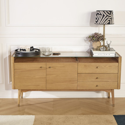 LEON - Contemporary style sideboard buffet in oak, 2 doors, 3 drawers