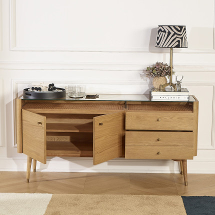 LEON - Sideboard im zeitgenössischen Stil aus Eiche, 2 Türen, 3 Schubladen