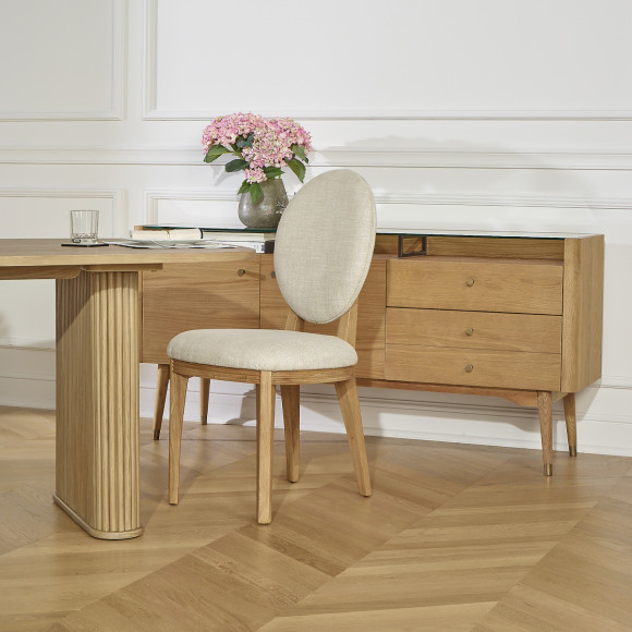 LEON - Contemporary style sideboard buffet in oak, 2 doors, 3 drawers